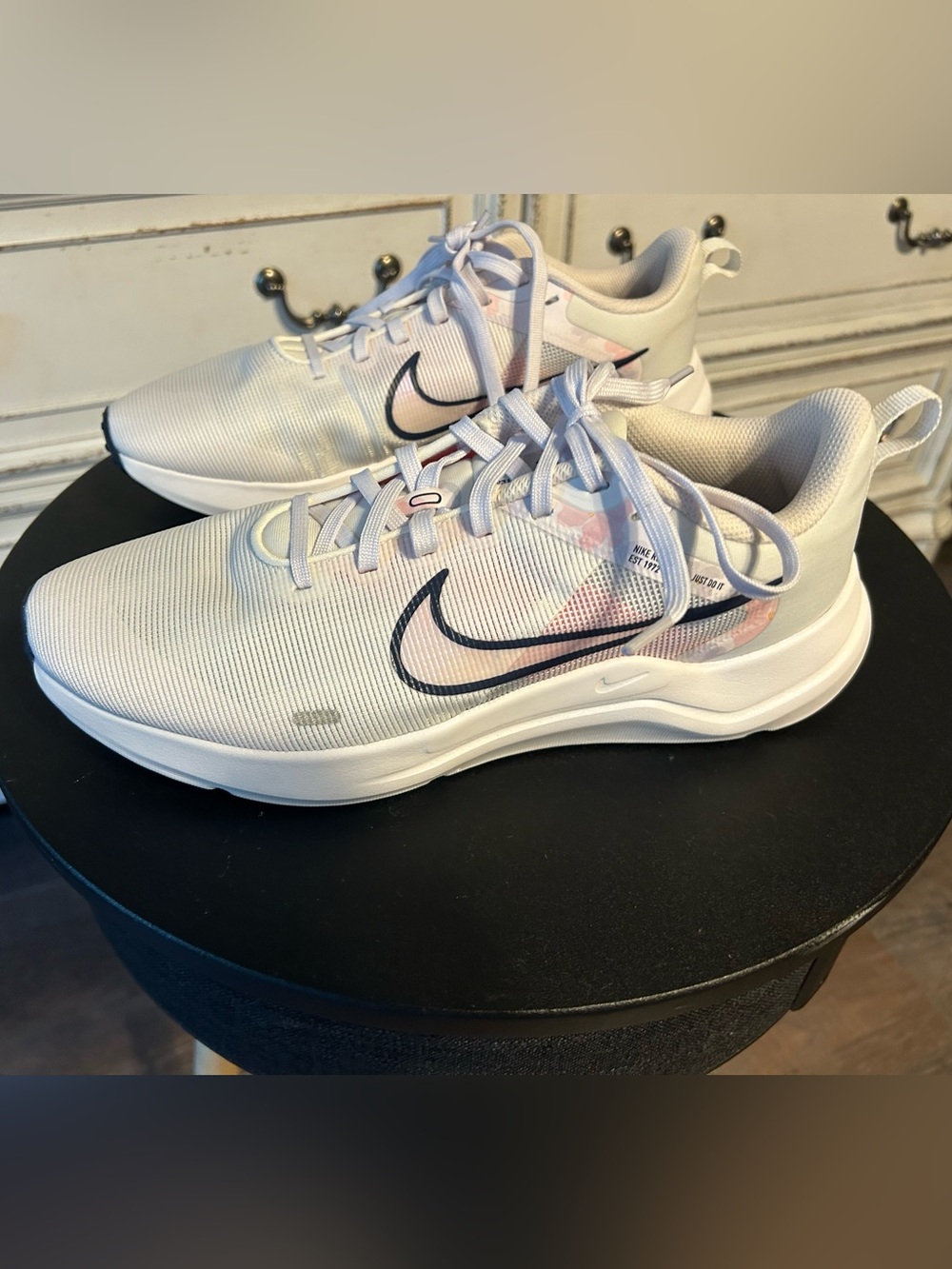 Nike Women's White Sneakers with Light Pink Accents